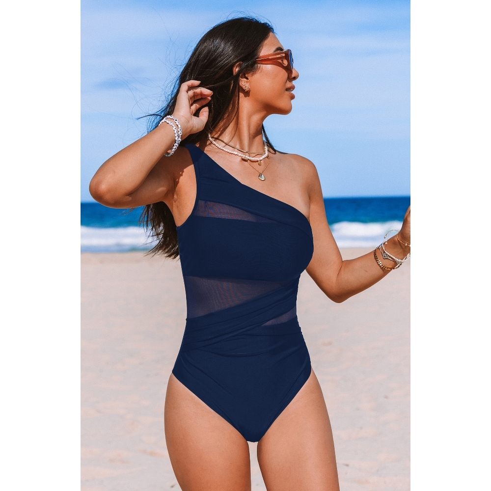 CUPSHE Navy One-Shoulder Tummy Control Cut-Out One-Piece Size Small